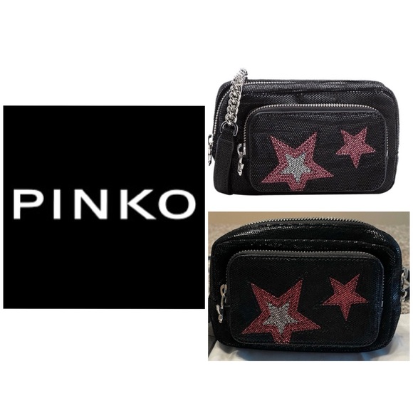 ‼️WOW‼️🤩🤩Pinko Mini Corelli Black Leather & Suede Pouch-NWT🤩SPECIAL EDISION‼️ - Picture 1 of 16